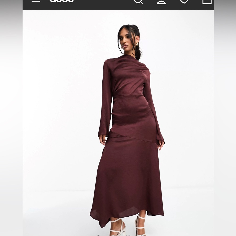ASOS burgundy midi dress wedding guest dress